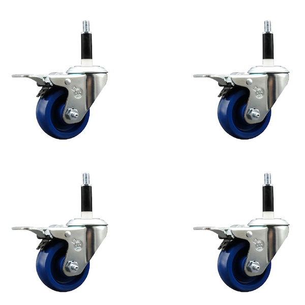 Service Caster 3'' Solid Poly Swivel 7/8'' Expanding Stem Caster Set Total Lock Brake, 4PK SCC-EXTTL20S314-SPUS-78-4 - main